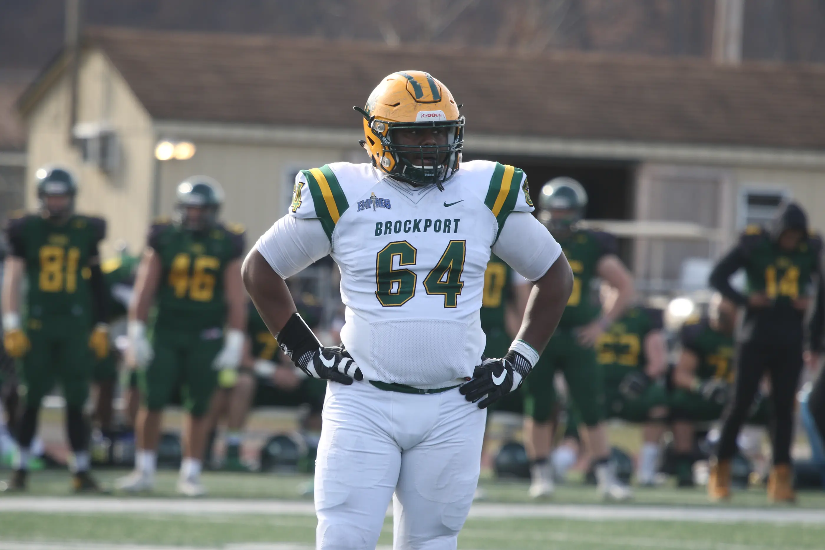 Brockport OL looking for signals from the sidelines