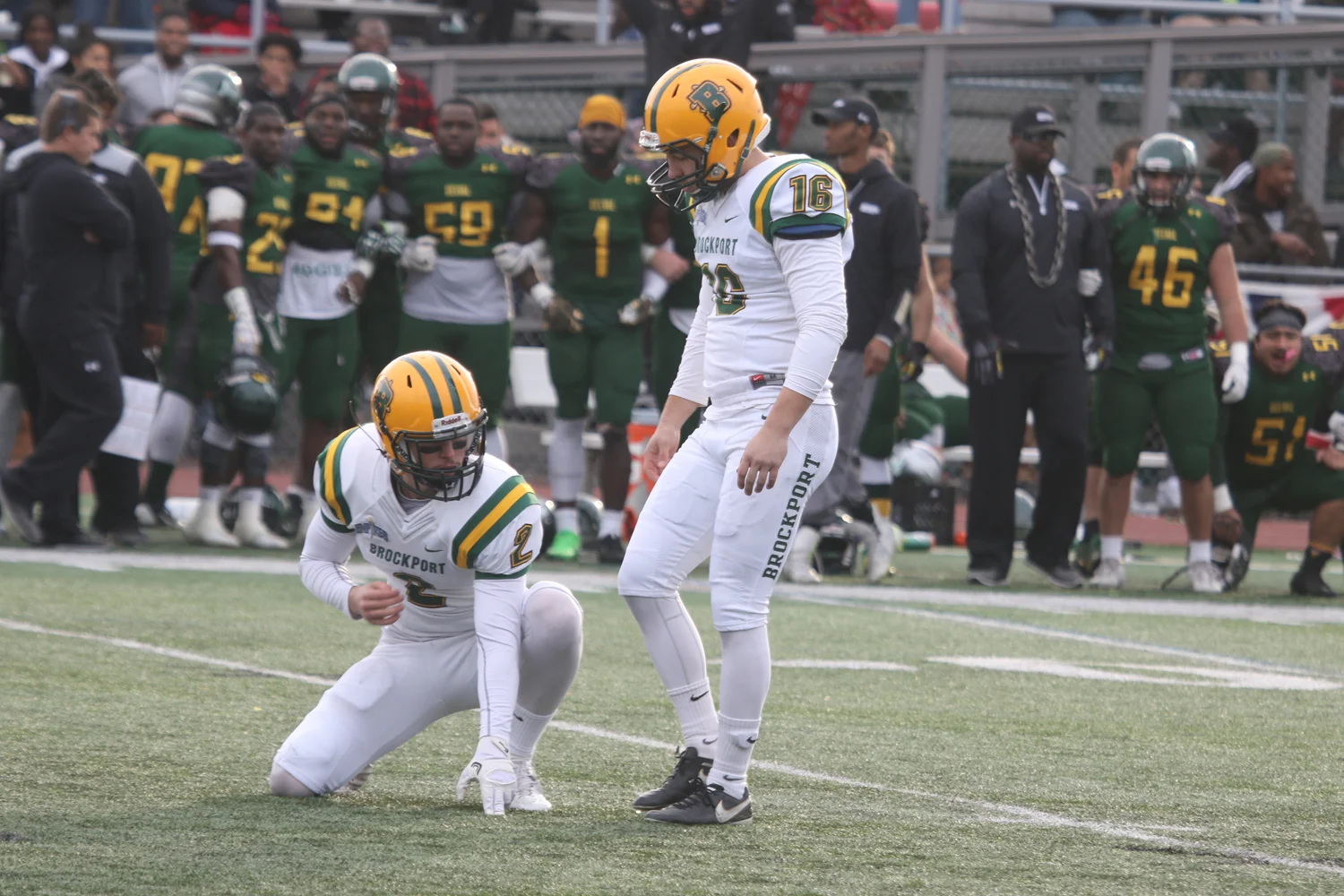 Kicker and holder before the game winning FG