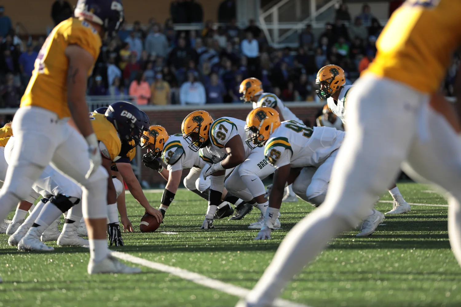 Defensive line set for the play