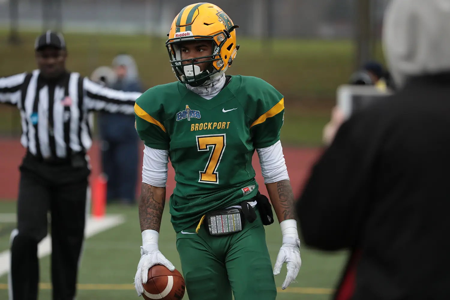 Brown after the catch on the sidelines