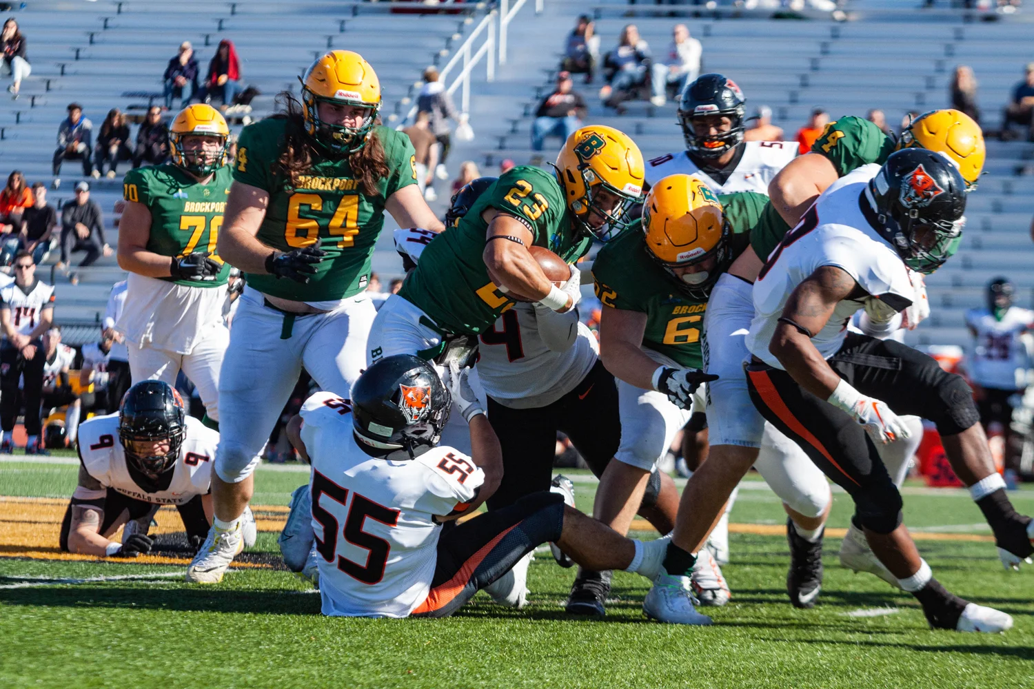 Brockport offense pushing the pile against Buffalo State