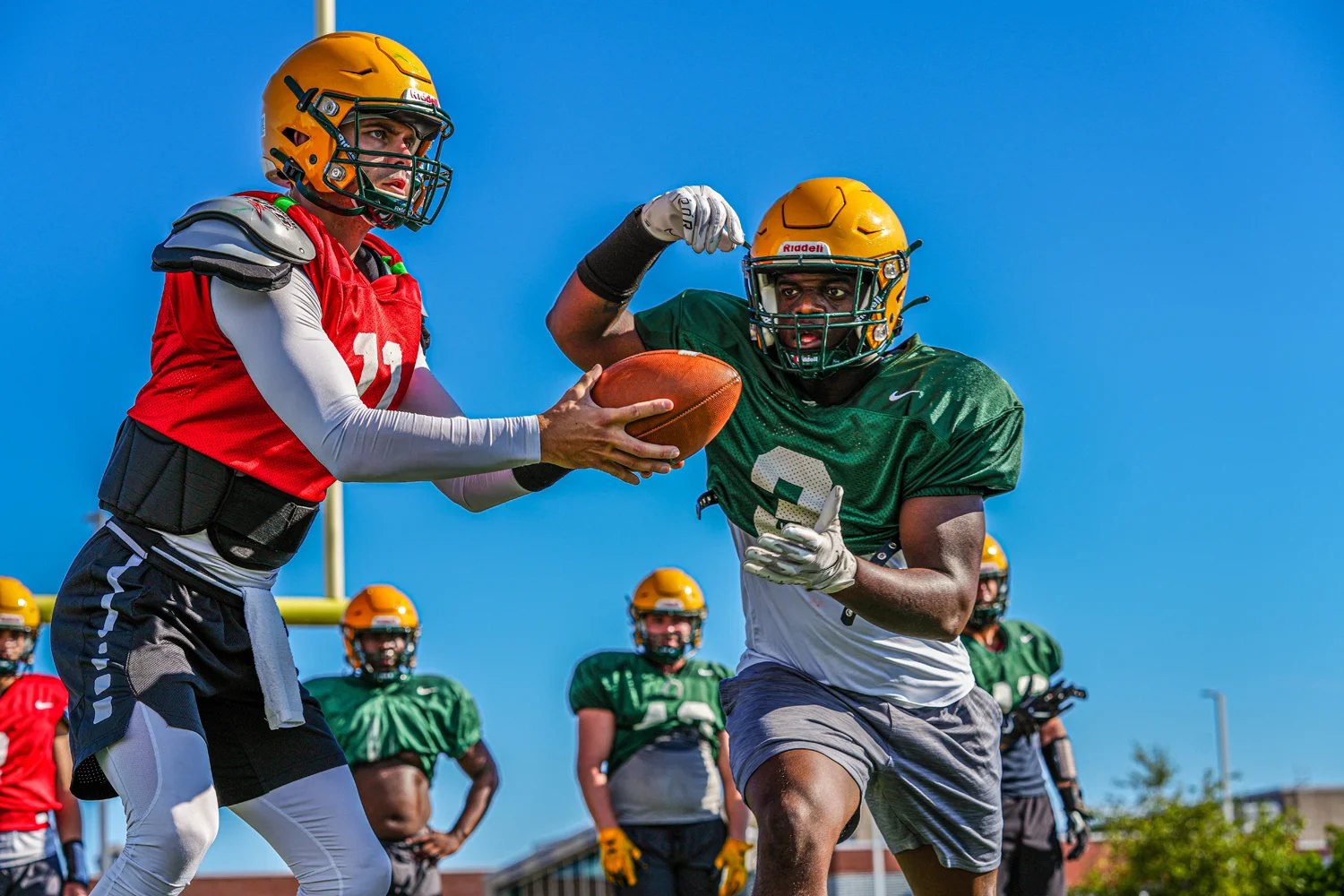 QB handing the ball of to the RB at practice