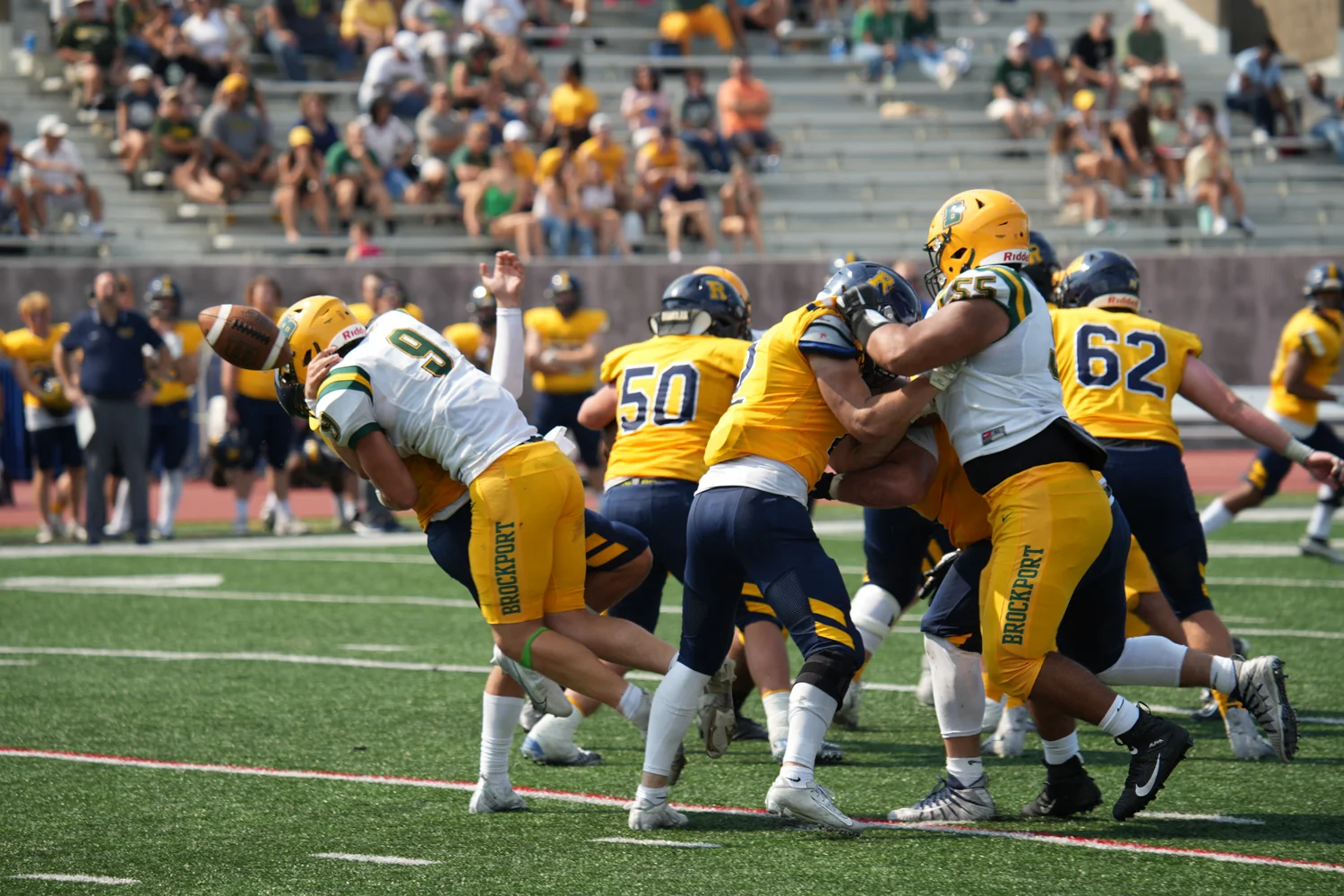 LB getting to the QB and knocking the ball out
