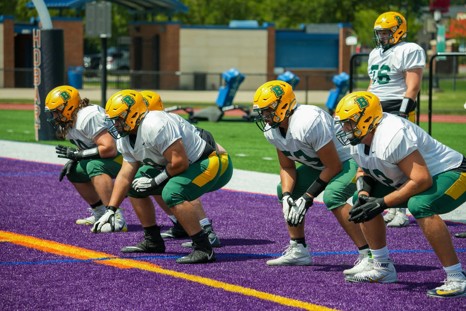OL for Brockport getting ready
