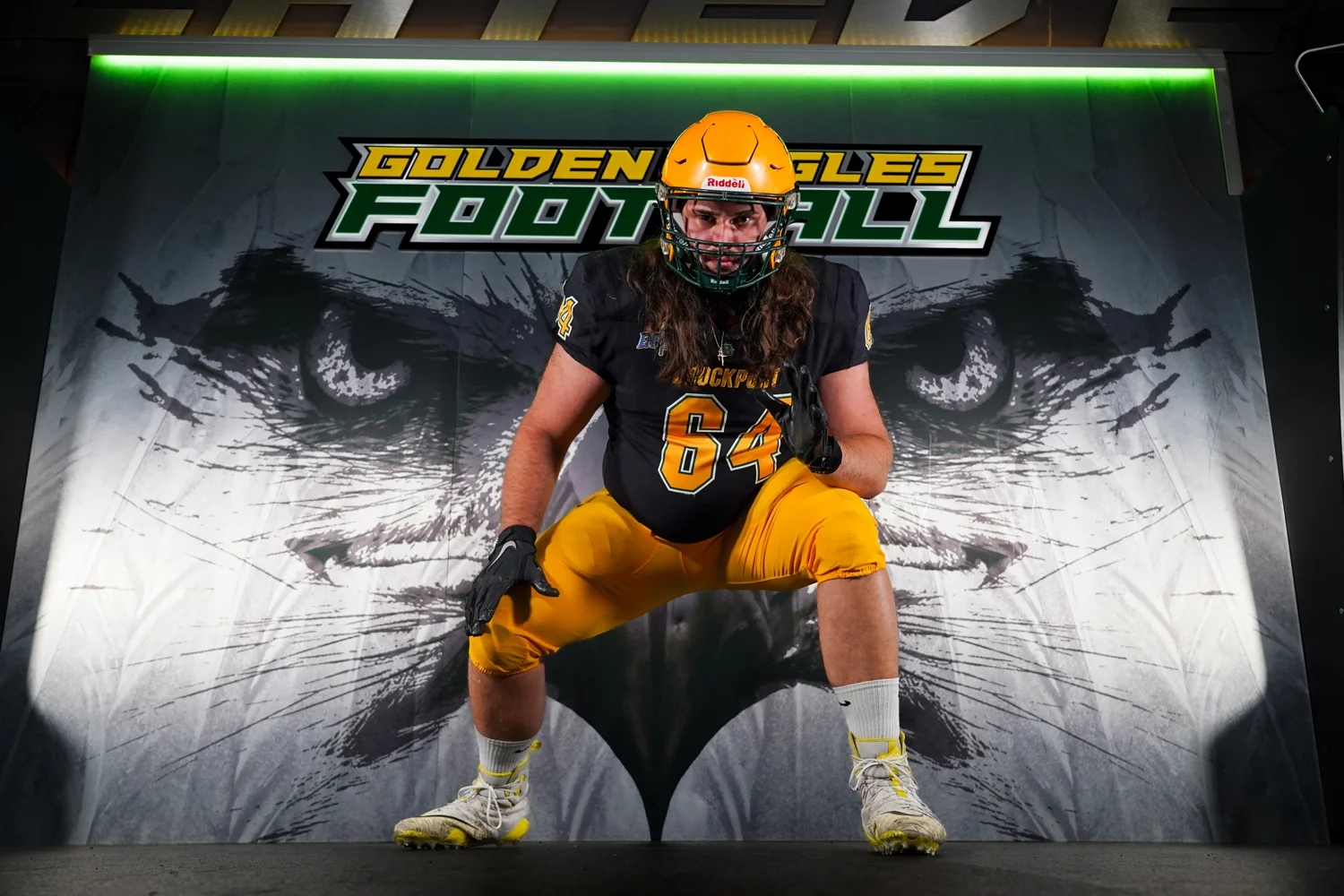 Brockport OL in his stance on Media Day