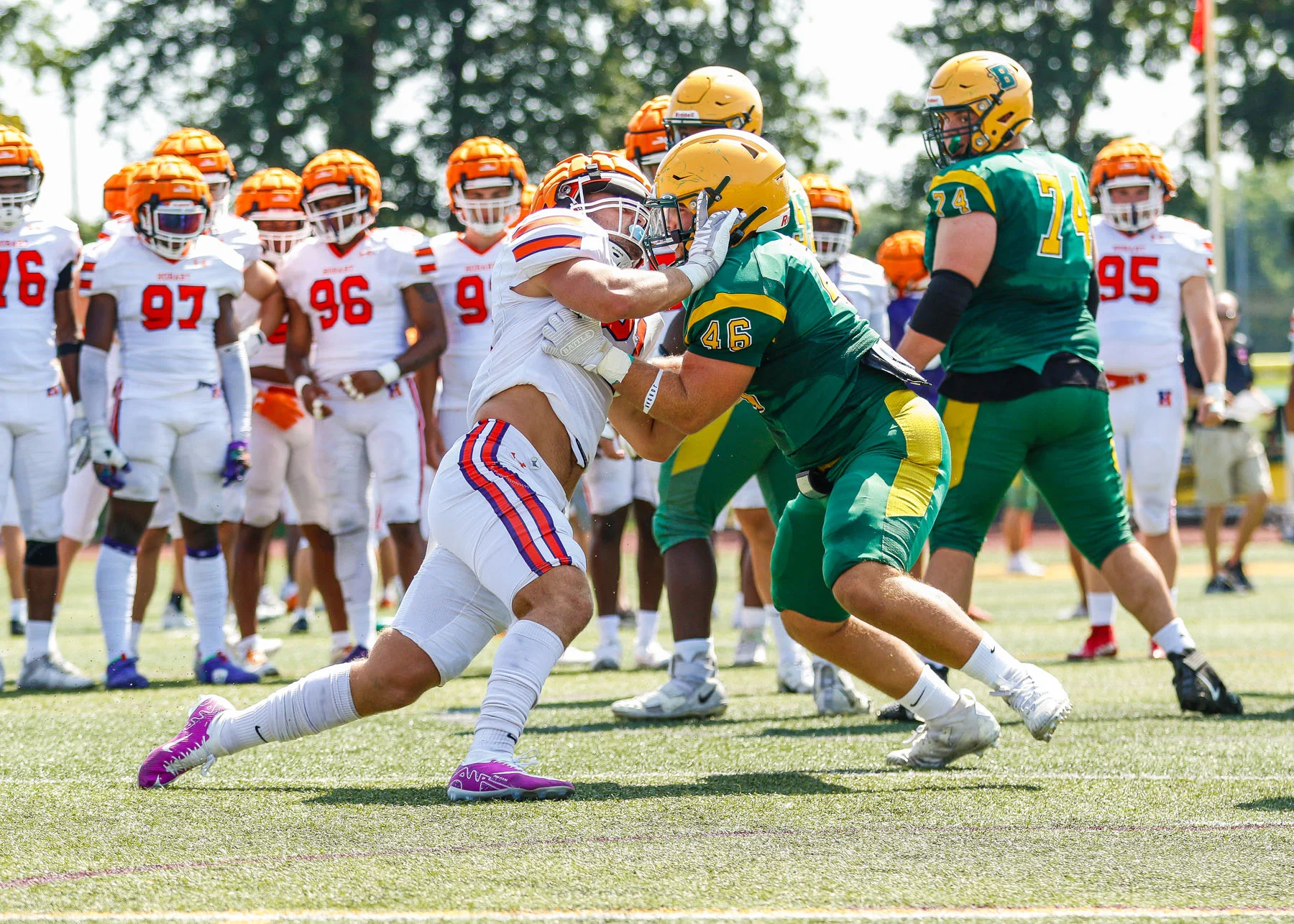 Lineman getting after it at the scrimmage