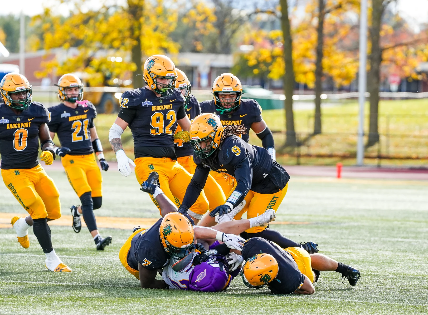 Brockport defense making the tackle