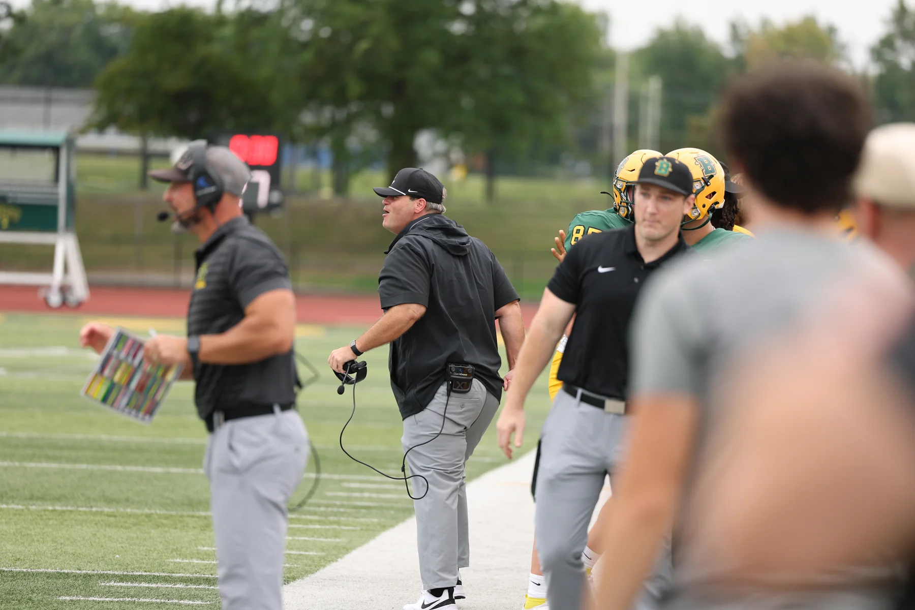 Coach Potter fired up after the stop by the defense